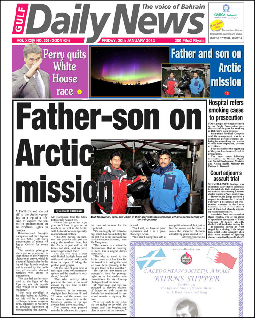 Gulf Daily News, To Arctic..