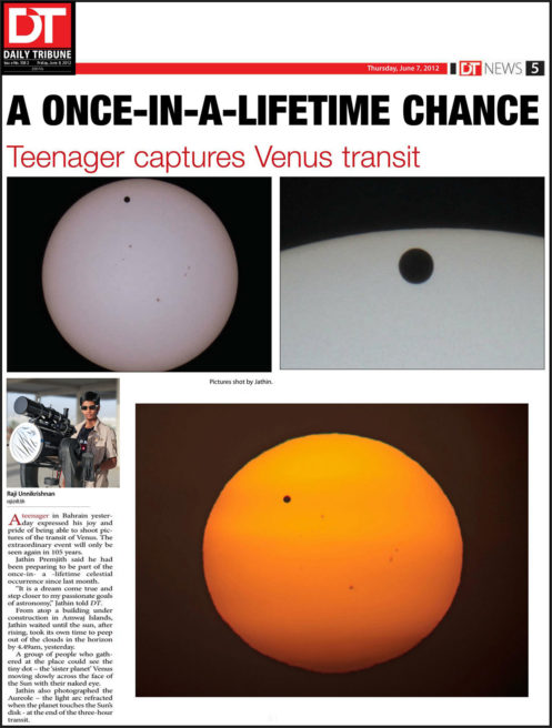Daily Tribune, Transit of Venus
